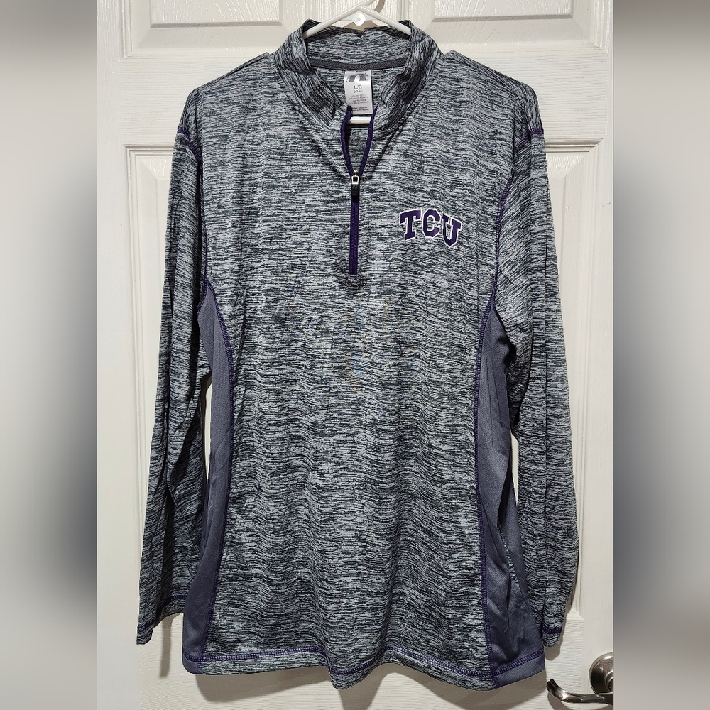 Russell Athletic Men's Gray and Purple TCU Quarter-Zip Pullover Size Large